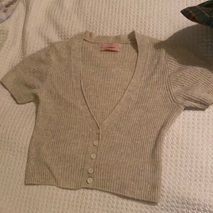 Beige button down ribbed crop top